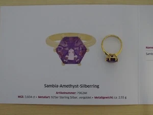 Juwelo, Sambia-Amethyst-Silberring,925er St Silber vergoldet,Zertifikat,Gr. 19 - Bild 1 von 7