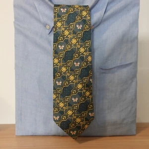 Neck Tie Mens Blue Gold Silk Victorian Flower Butterfly Luxury JAPAN HANAE MORI - Picture 1 of 12