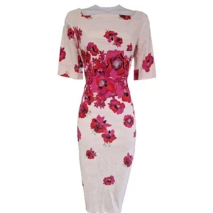 Vestido ceñido al cuerpo icónico floral amapola blanco rosa Lk Bennett para mujer 10 en muy buena condición - Imagen 1 de 11