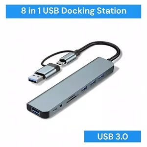 Hub USB C 8 en 1 USB 3.0 Distribuidor Divisor TV Notebook Laptop Smartphone - Imagen 1 de 6