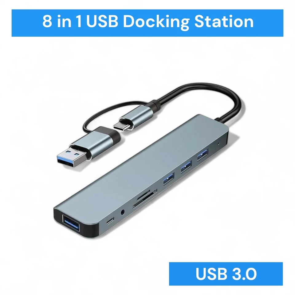 USB C Hub 8 in 1 USB 3.0 Verteiler Splitter TV Notebook Laptop Smartphone - Bild 1 von 4