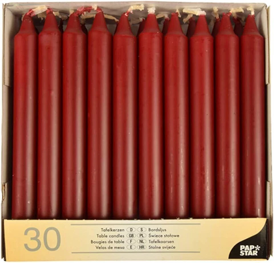 PAPSTAR Tafelkerzen 19,6cm 30er Set - Bordeaux (13701)
