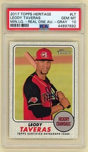 2017 Topps Heritage Minor League Leody Taveras Real One Auto #3/25 Gray PSA 10