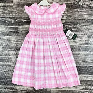 NWT Laura Ashley Girls Smocked Dress Pink Plaid with Flowers Size 24 Months - Picture 1 of 3