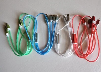 Light Up LED 3-in-1 Charging Cable Multi Phone Charger Android USB For iPhone - Image 1 of 4