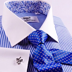 Best Seller Blue Stripe WInchester Shirt With Blue Floral Inner Lining Restocked - Picture 1 of 12