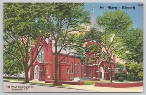 Cartolina di lino St. Mary's Church 338 West Washington Street Greenville S.C. - Foto 1 di 2