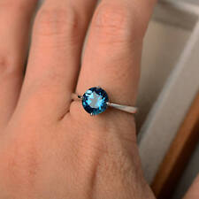 14K Solid White Gold Ring 2 Ct Round Natural Topaz Solitaire Engagement Rings