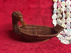 Woven Wicker Basket in Duck or Goose Body Shape Small Collectible Holder - Picture 1 of 5