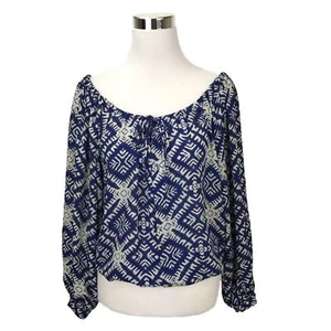 Olivaceous Top Bauernbluse Damen große Boho blau weiß Bluse mit Bindeband vorne - Bild 1 von 6