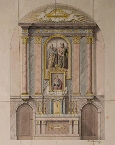 Altar Entwurf Klassizismus Schönlaub signiert aquarelliert Bleistift Ende 18 Jhd - Picture 1 of 1