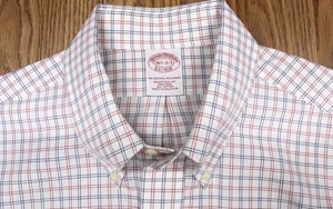 BROOKS BROTHERS TRADITIONELLE PASSFORM 100 % BAUMWOLLE HEMD WEISS, BLAU & ROT Gr. LARGE, L - Bild 1 von 4