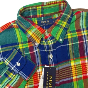 Polo Ralph Lauren Brushed Flannel Classic Fit Medium Green Multi Plaid $148 NWT - Picture 1 of 12