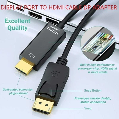 60Hz Display Port to HDMI Cable DP Adapter Converter Audio Video PC HDTV 1080P - Image 1 of 4