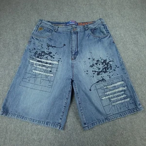 Vintage Y2K Akademiks Baggy Blue Denim Jean Shorts Embroidered Mens 42 - Picture 1 of 9