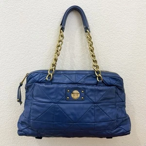 Seltene MARC JACOBS Schultertasche blau Patchwork gesteppt Leder Kette Doppelhenkel - Bild 1 von 21