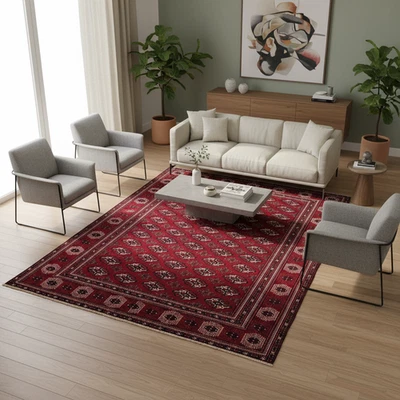 7x9 Turkish Red Bokhara Rug | Hand Knotted Wool Vintage Tribal Decorative Rug - Image 1 of 4