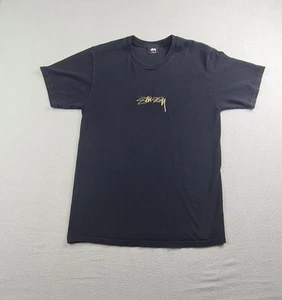 Stussy Gold Embroidered Logo Black T-shirt Women's Size Medium - Picture 1 of 5