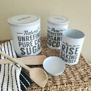 Set of 3 Kitchen Canisters Baking Tins Sugar Cocoa Storage Jar Modern Mason Cash - Picture 1 of 8