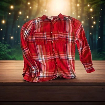 Camisa de mujer Mossimo Supply Co boyfriend calce a cuadros abotonada talla Lg usada Foto 1 de 4