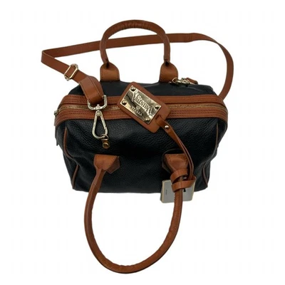 Valentina Made In Italy Navy Genuine Leather Satchel Tan Trim Convertible Strap - Image 1 of 4