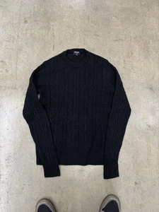 Todd Snyder Lambswool Cable Knit Sweater Size L Fits Small Black Crew Neck - Picture 1 of 9