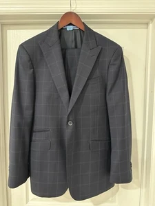 Mango Men’s Navy Suit - 40R/ 32 Windowpane With Peak Lapel - Picture 1 of 9