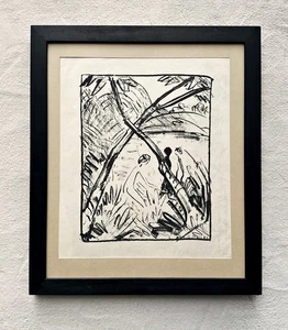 Otto Mueller Original Lithografie 1916 Drei Figuren und gekreuzte Stämme - Bild 1 von 4