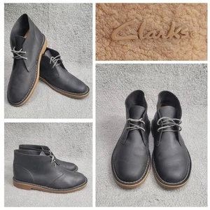 Clarks Bushacre 2 Chukka Desert Boots Men's 9.5 Black Gray Charcoal Leather - Picture 1 of 18