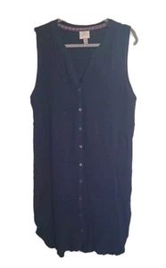 Knox Rose Women’s Smocked Midi Dress Button Down Front V Neck Sleeveless Blue L - Picture 1 of 9