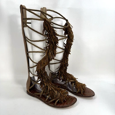 Sam Edelman Gladiator Fringed Brown Brass Sandals Women’s Size 10 M - Image 1 of 4