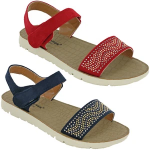 Acolchado Paseo Mujer Sandalias Planas Peep Toe Verano Tobillo Tira Suave GB 3-8 - Imagen 1 de 13