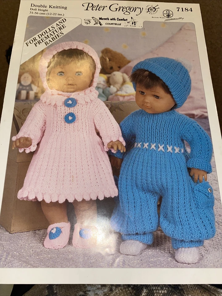 Doll's / Premature baby's outfit KNITTING PATTERN 12"-22" height DK No 7184 - Image 1 of 1
