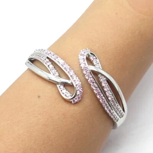 ROSS SIMONS 925 Sterling Silver Pink C Z Bangle Bracelet 7" - Picture 1 of 9