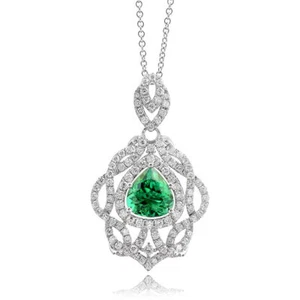 Natürlicher grüner Turmalin 3,58 ct in 14K Weißgold Anhänger mit 1,83 ct Diamanten - Bild 1 von 3