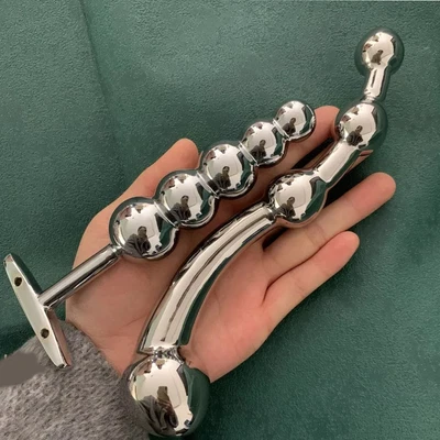 Acero Inoxidable-Alta Calidad-Masajeador-Anal-Vaginal-Enchufe-Gancho-Cuentas-Prostata-Dild Foto 1 de 4