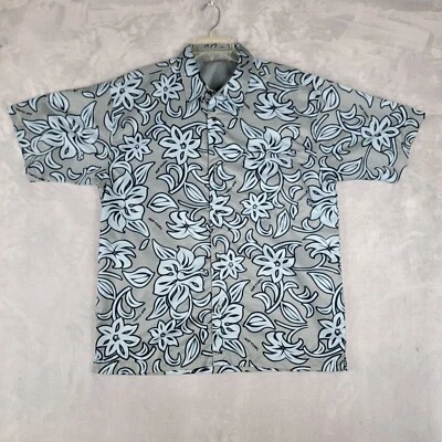 Hawaiian Shirt Mens XL Hibiscus Blue and Gray Color Tropical Pocket Rip Curl - Image 1 of 4