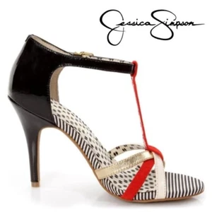 New Jessica Simpson Praline Gold Combo New Metallic T-Strap HeelsSize 7B - Picture 1 of 8