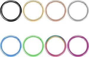 8Pcs Titanium Nose Ring Hoops Septum Hinged Nose Rings 20G 18G 16G Diameter 6Mm- - Picture 1 of 5