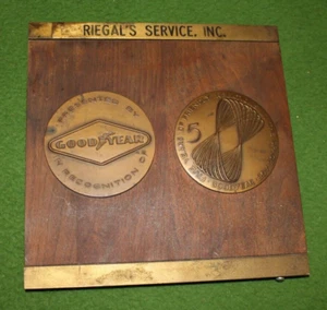 Vintage Goodyear Tire Brass Medallions & Wood Award DALLAS Texas Collectors L@@K - Picture 1 of 5