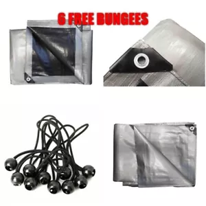 350GSM TARPAULIN EXTRA HEAVY DUTY WATERPROOF CAR COVER CAMPING + 10 BUNGEES - Picture 1 of 9