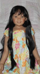Global CHYNA Doll Wig SIZE 14/15 BLACK Very Long Straight Hair & Bangs NWT - Picture 1 of 5