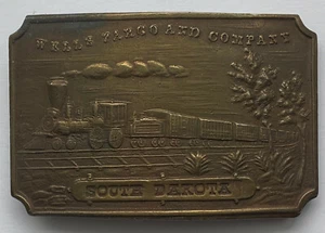 AS IS Vintage South Dakota Wells Fargo And Company Belt Buckle Train Locomotive - Picture 1 of 4