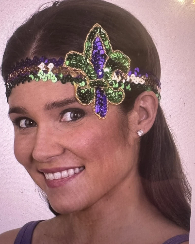 Unisex Adult Mardi Gras Fluer Di Lis Headband. Adjustable  - Image 1 of 1