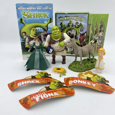 HASBRO 2004 SHREK FIGURE LOT (3) SHREK, DONKEY, FIONA-DVD BOX SET-VHS-SHREK LOT! Cover