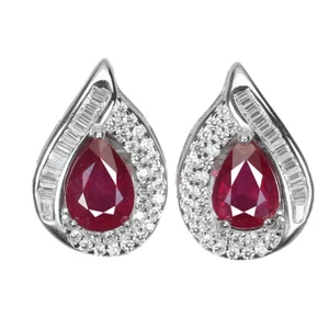 Pendientes De Plata Esterlina 925 Con Rubí Pear 7x5mm Y Piedra Preciosa Cz - Imagen 1 de 9