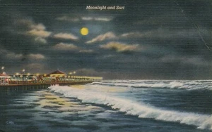 Postcard Moonlight and Surf Linwood N.J. 1945 - Foto 1 di 2
