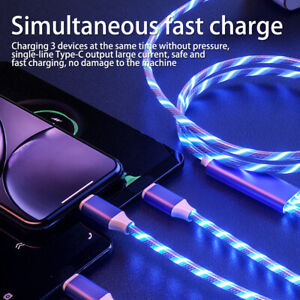 New listing3 in 1 LED Light Up For iPhone 15 14 13 12 XR USB Type-C Fast Charger Cable Cord