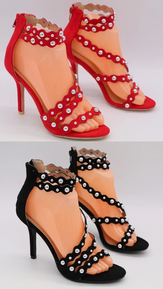 SANDALIAS DE TACÓN DE AGUJA YOKI ELISE-117 ZAPATOS DE SALÓN CON TIRAS CREMALLERA TRASERA CORREA AL TOBILLO GAMUZA Foto 1 de 1