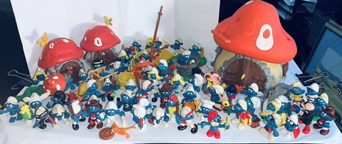 Large Vtg Smurfs Figures Village lot Characters Mushroom Houses accessories READ Cover